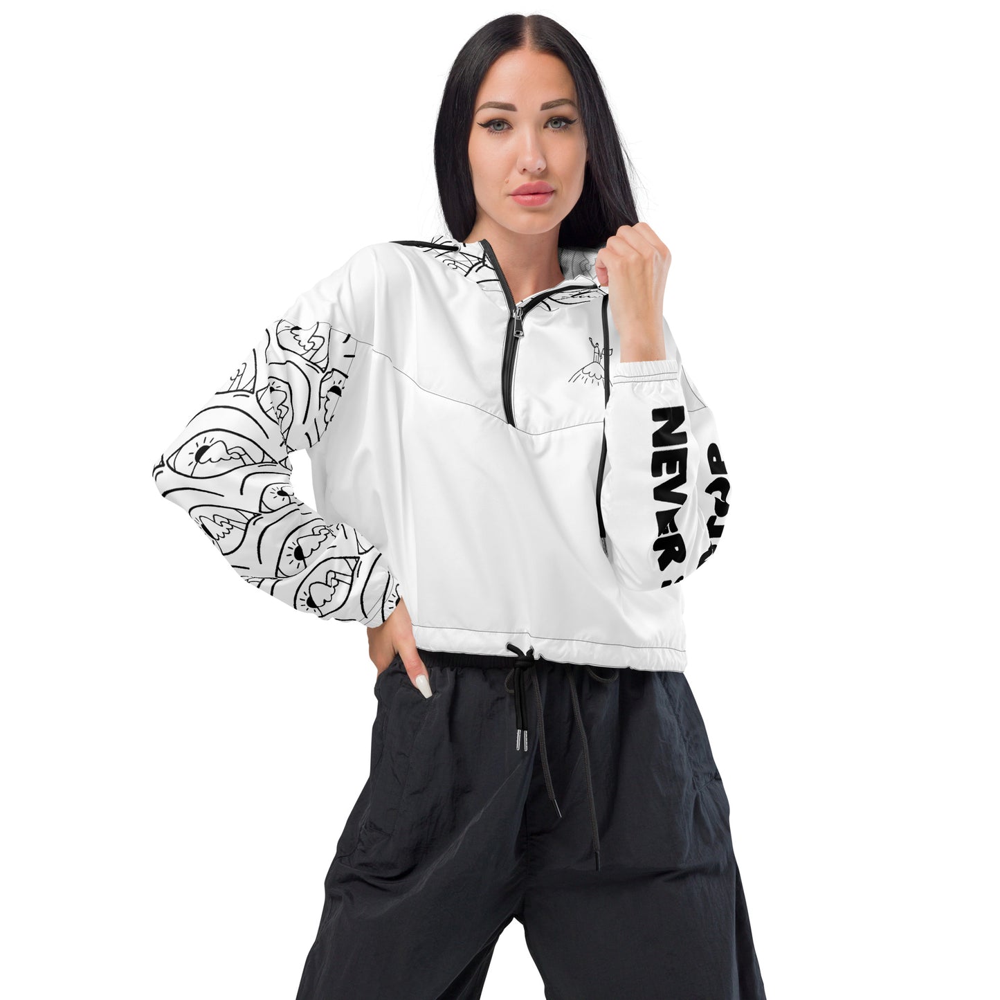 Never Stop  Women’s cropped windbreaker - Black & White